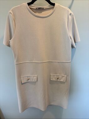Zara Cream Short-Sleeve Shift Dress